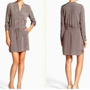 VINCE 100% SILK Women's Size‎ 10 Brown Black Diagonal Print Drawstring